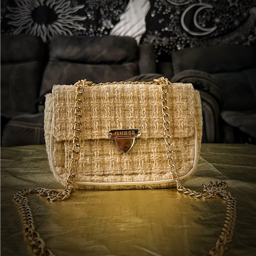 Guess Beige Tweed Crossbody Bag - Picture 3 of 10